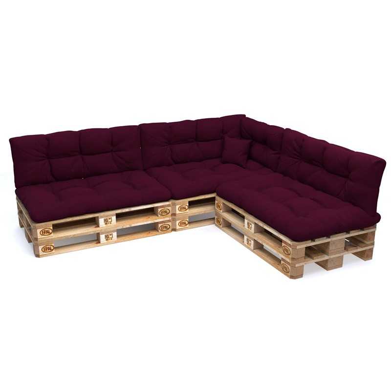 Set of 8 Pallet Cushions, 3x Seat + 3x Backrest + Side Cushion + Deco Cushion, Quilted, Violet