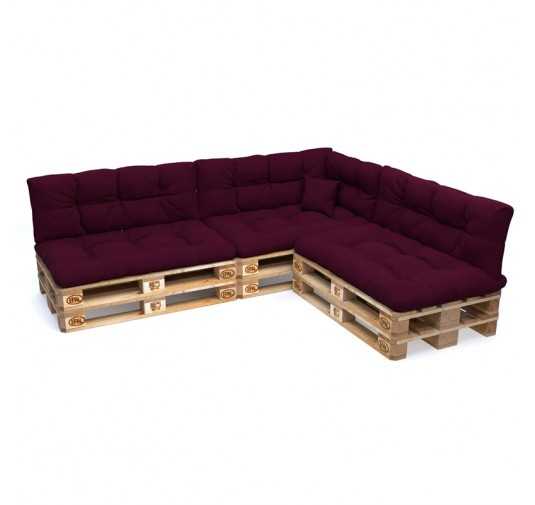 Set of 8 Pallet Cushions, 3x Seat + 3x Backrest + Side Cushion + Deco Cushion, Quilted, Violet