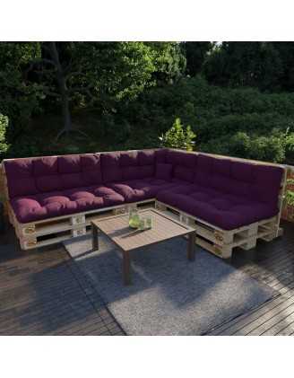 Set of 8 Pallet Cushions, 3x Seat + 3x Backrest + Side Cushion + Deco Cushion, Quilted, Violet