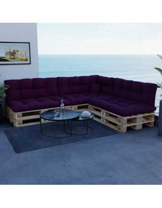 Set of 8 Pallet Cushions, 3x Seat + 3x Backrest + Side Cushion + Deco Cushion, Quilted, Violet