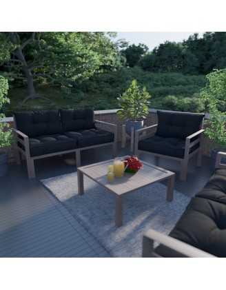 Set of 2 Garden Chair Cushion, Black 60x60 + 60x40