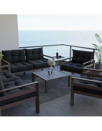 Set of 2 Garden Chair Cushion, Black 70x70 + 70x40