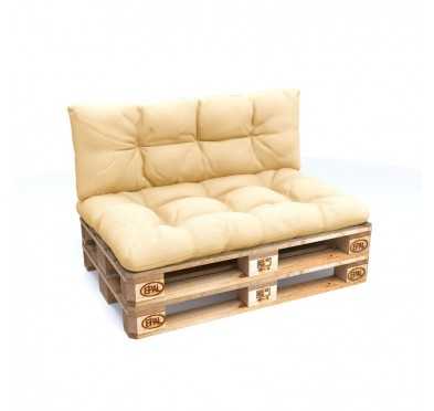 Set of 2 Pallet Cushions - Seat 120x80 cm + Backrest 120x40 cm, Water-Resistant, Quilted, Beige