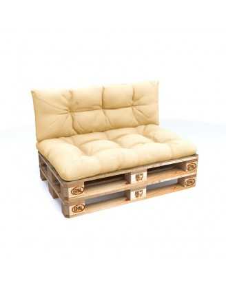 Set of 2 Pallet Cushions - Seat 120x80 cm + Backrest 120x40 cm, Water-Resistant, Quilted, Beige