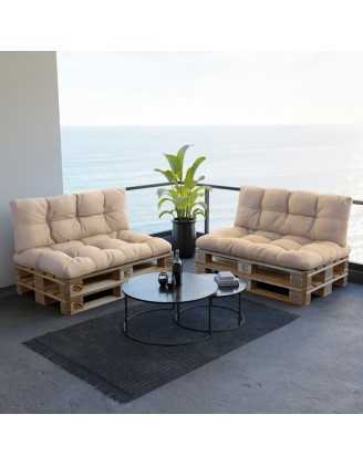 Set of 2 Pallet Cushions - Seat 120x80 cm + Backrest 120x40 cm, Water-Resistant, Quilted, Beige