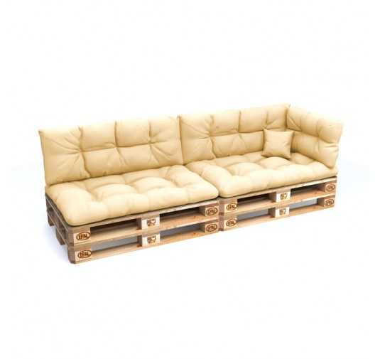 Set of 6 Pallet Cushions - 2x Seat + 2x Backrest + Side + Deco, Water-Resistant, Quilted, Beige