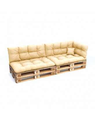 Set of 6 Pallet Cushions - 2x Seat + 2x Backrest + Side + Deco, Water-Resistant, Quilted, Beige