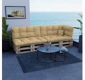 Set of 6 Pallet Cushions - 2x Seat + 2x Backrest + Side + Deco, Water-Resistant, Quilted, Beige