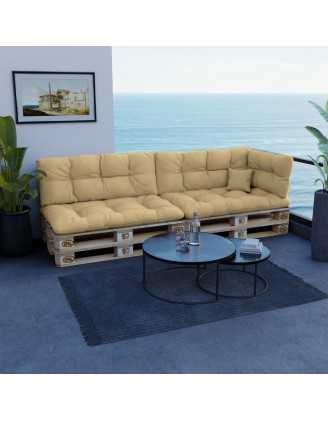 Set of 6 Pallet Cushions - 2x Seat + 2x Backrest + Side + Deco, Water-Resistant, Quilted, Beige