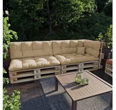 Set of 6 Pallet Cushions - 2x Seat + 2x Backrest + Side + Deco, Water-Resistant, Quilted, Beige