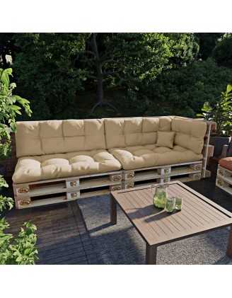 Set of 6 Pallet Cushions - 2x Seat + 2x Backrest + Side + Deco, Water-Resistant, Quilted, Beige