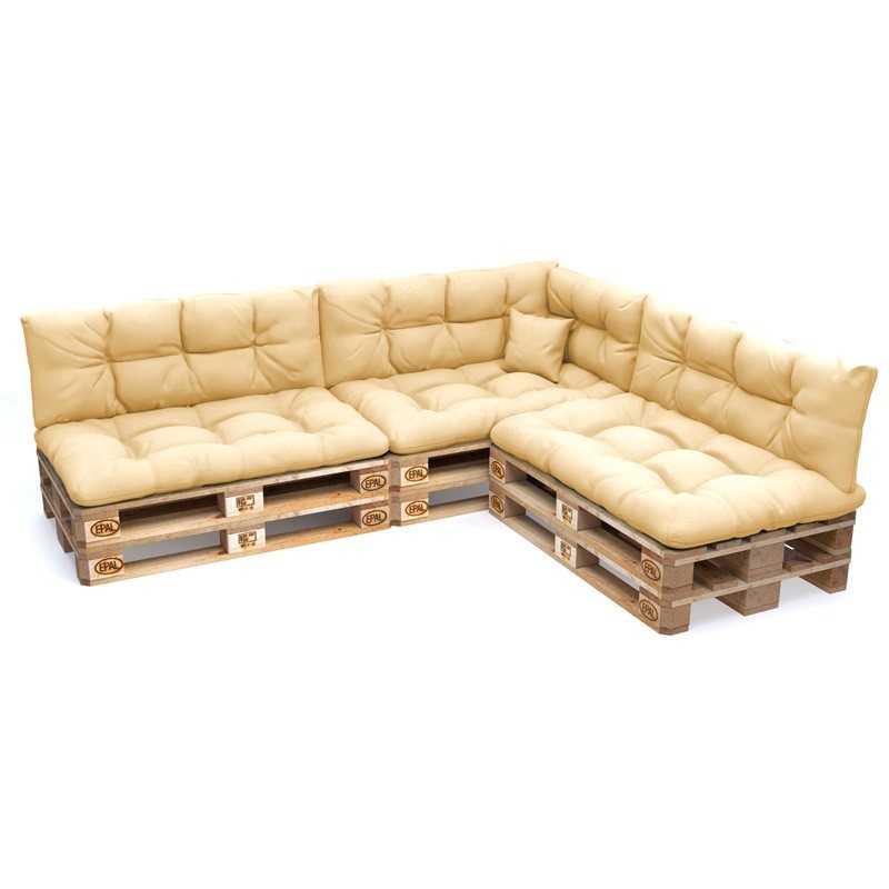 Set of 8 Pallet Cushions - 3x Seat + 3x Backrest + Side + Deco, Water-Resistant, Quilted, Beige