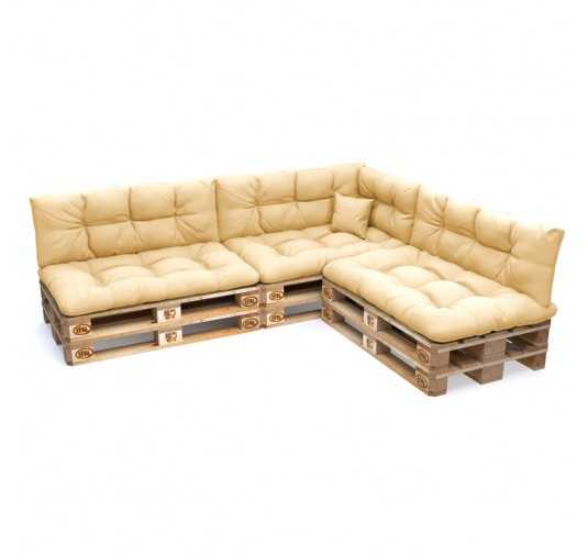 Set of 8 Pallet Cushions - 3x Seat + 3x Backrest + Side + Deco, Water-Resistant, Quilted, Beige
