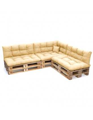Set of 8 Pallet Cushions - 3x Seat + 3x Backrest + Side + Deco, Water-Resistant, Quilted, Beige