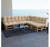Set of 8 Pallet Cushions - 3x Seat + 3x Backrest + Side + Deco, Water-Resistant, Quilted, Beige