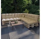 Set of 8 Pallet Cushions - 3x Seat + 3x Backrest + Side + Deco, Water-Resistant, Quilted, Beige