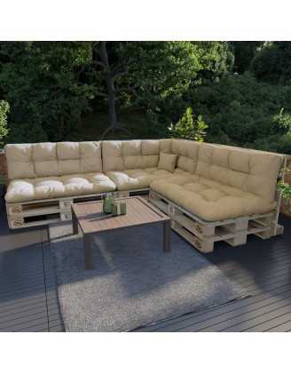 Set of 8 Pallet Cushions - 3x Seat + 3x Backrest + Side + Deco, Water-Resistant, Quilted, Beige