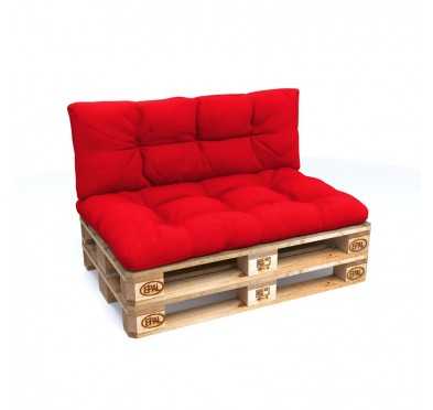 Set of 2 Pallet Cushions - Seat 120x80 cm + Backrest 120x40 cm, Water-Resistant, Quilted, Red
