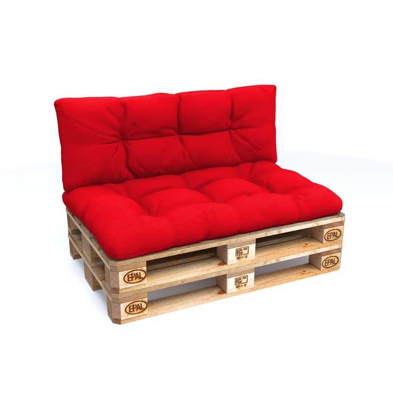 Set of 2 Pallet Cushions - Seat 120x80 cm + Backrest 120x40 cm, Water-Resistant, Quilted, Red