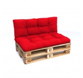 Set of 2 Pallet Cushions - Seat 120x80 cm + Backrest 120x40 cm, Water-Resistant, Quilted, Red