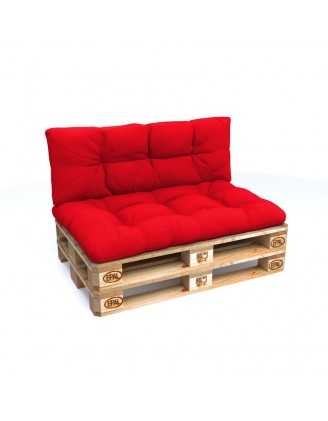 Set of 2 Pallet Cushions - Seat 120x80 cm + Backrest 120x40 cm, Water-Resistant, Quilted, Red