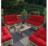 Set of 2 Pallet Cushions - Seat 120x80 cm + Backrest 120x40 cm, Water-Resistant, Quilted, Red