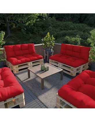 Set of 2 Pallet Cushions - Seat 120x80 cm + Backrest 120x40 cm, Water-Resistant, Quilted, Red