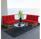 Set of 2 Pallet Cushions - Seat 120x80 cm + Backrest 120x40 cm, Water-Resistant, Quilted, Red