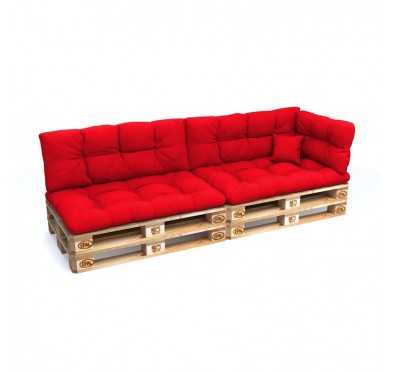 Set of 6 Pallet Cushions - 2x Seat + 2x Backrest + Side + Deco, Water-Resistant, Quilted, Red