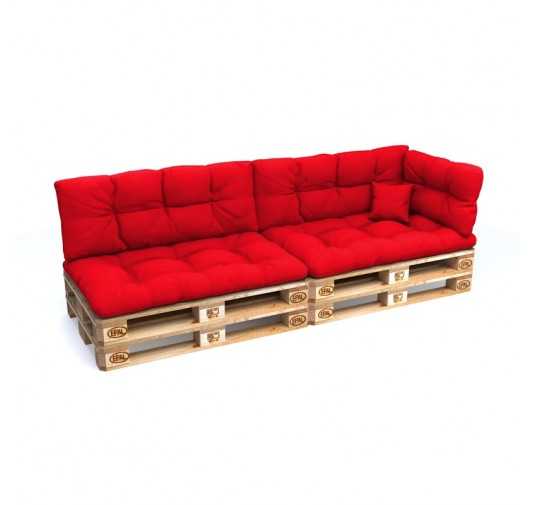 Set of 6 Pallet Cushions - 2x Seat + 2x Backrest + Side + Deco, Water-Resistant, Quilted, Red