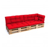 Set of 6 Pallet Cushions - 2x Seat + 2x Backrest + Side + Deco, Water-Resistant, Quilted, Red