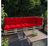 Set of 6 Pallet Cushions - 2x Seat + 2x Backrest + Side + Deco, Water-Resistant, Quilted, Red