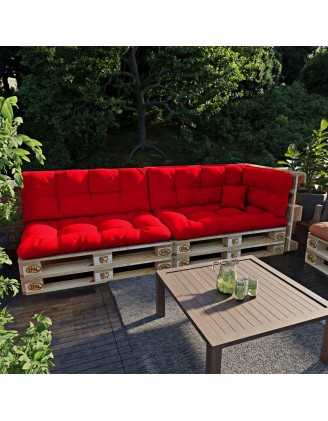 Set of 6 Pallet Cushions - 2x Seat + 2x Backrest + Side + Deco, Water-Resistant, Quilted, Red