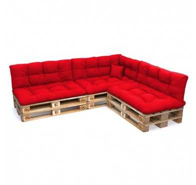 Set of 8 Pallet Cushions - 3x Seat + 3x Backrest + Side + Deco, Water-Resistant, Quilted, Red