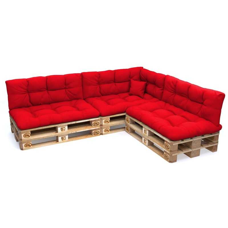 Set of 8 Pallet Cushions - 3x Seat + 3x Backrest + Side + Deco, Water-Resistant, Quilted, Red