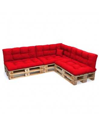 Set of 8 Pallet Cushions - 3x Seat + 3x Backrest + Side + Deco, Water-Resistant, Quilted, Red