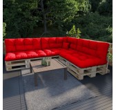 Set of 8 Pallet Cushions - 3x Seat + 3x Backrest + Side + Deco, Water-Resistant, Quilted, Red