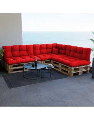 Set of 8 Pallet Cushions - 3x Seat + 3x Backrest + Side + Deco, Water-Resistant, Quilted, Red
