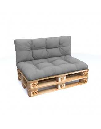 Set of 2 Pallet Cushions - Seat 120x80 cm + Backrest 120x40 cm, Water-Resistant, Quilted, Grey