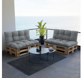 Set of 2 Pallet Cushions - Seat 120x80 cm + Backrest 120x40 cm, Water-Resistant, Quilted, Grey