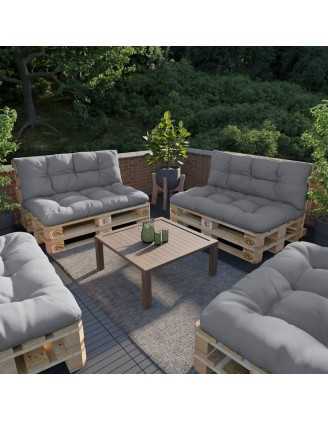 Set of 2 Pallet Cushions - Seat 120x80 cm + Backrest 120x40 cm, Water-Resistant, Quilted, Grey