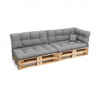 Set of 6 Pallet Cushions - 2x Seat + 2x Backrest + Side + Deco, Water-Resistant, Quilted, Grey