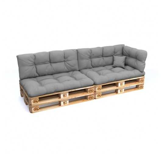 Set of 6 Pallet Cushions - 2x Seat + 2x Backrest + Side + Deco, Water-Resistant, Quilted, Grey
