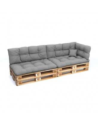 Set of 6 Pallet Cushions - 2x Seat + 2x Backrest + Side + Deco, Water-Resistant, Quilted, Grey