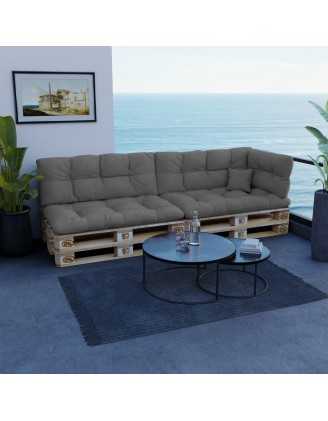 Set of 6 Pallet Cushions - 2x Seat + 2x Backrest + Side + Deco, Water-Resistant, Quilted, Grey