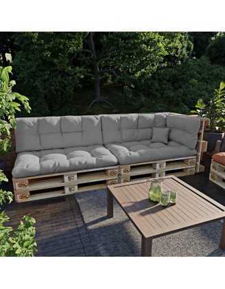 Set of 6 Pallet Cushions - 2x Seat + 2x Backrest + Side + Deco, Water-Resistant, Quilted, Grey