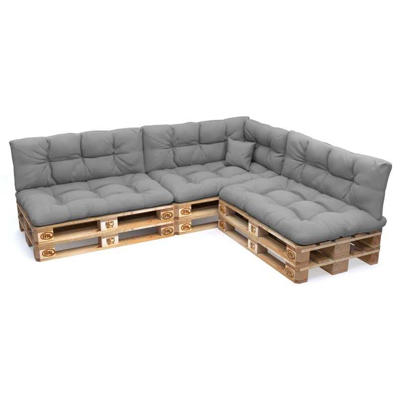 Set of 8 Pallet Cushions - 3x Seat + 3x Backrest + Side + Deco, Water-Resistant, Quilted, Grey