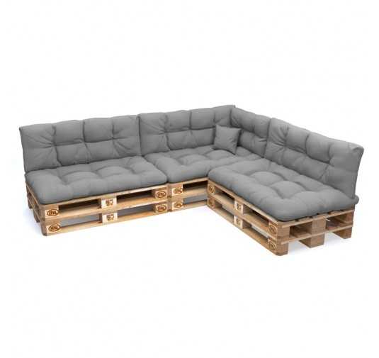 Set of 8 Pallet Cushions - 3x Seat + 3x Backrest + Side + Deco, Water-Resistant, Quilted, Grey
