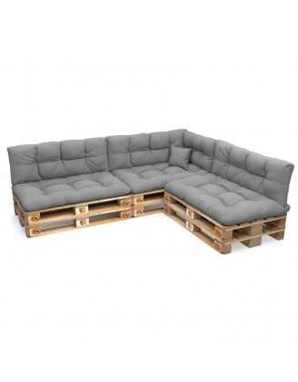 Set of 8 Pallet Cushions - 3x Seat + 3x Backrest + Side + Deco, Water-Resistant, Quilted, Grey