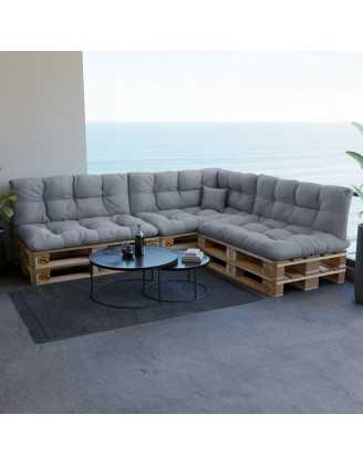 Set of 8 Pallet Cushions - 3x Seat + 3x Backrest + Side + Deco, Water-Resistant, Quilted, Grey